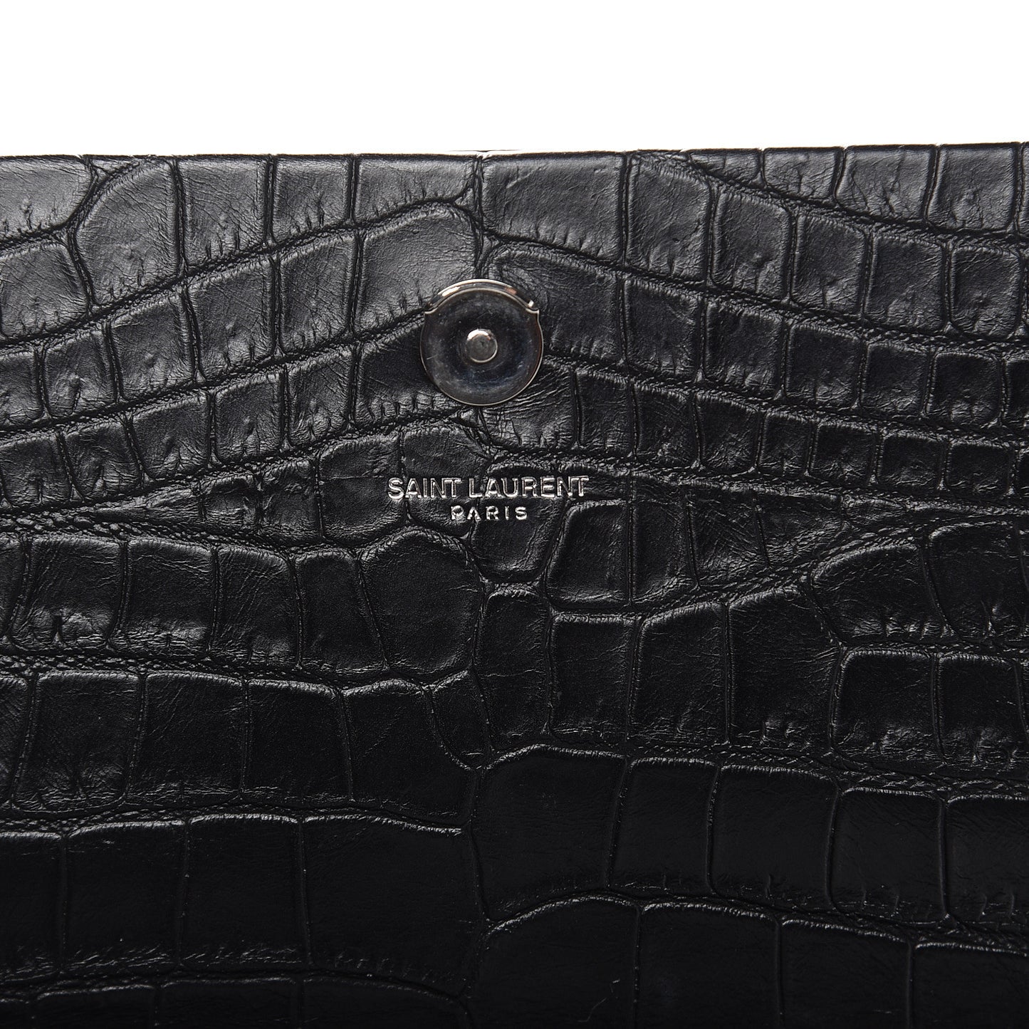 Calfskin Crocodile Embossed Medium Classic Monogram Kate Tassel Satchel Black