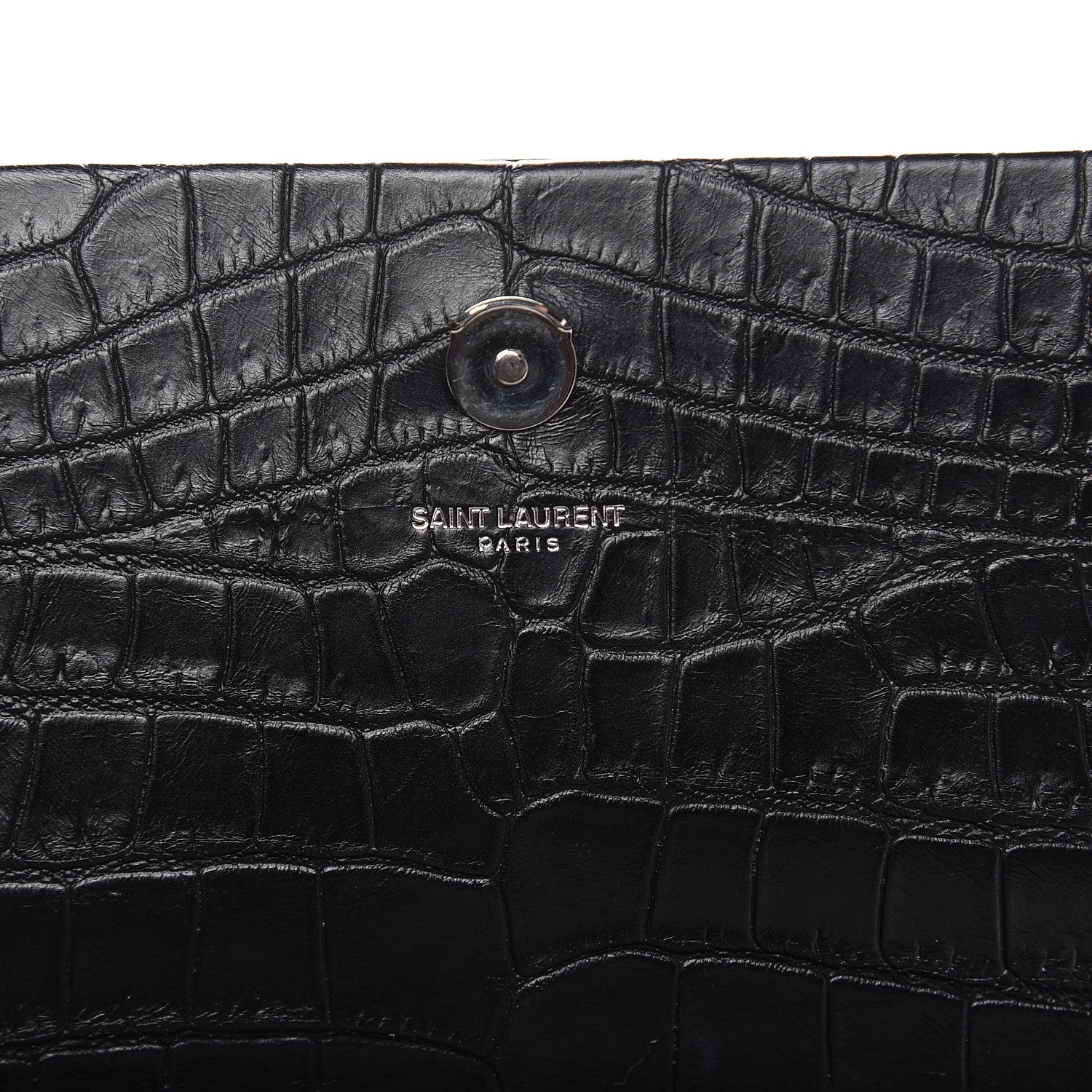 Saint Laurent Calfskin Crocodile Embossed Medium Classic Monogram Kate Tassel Satchel Black 7 of 9