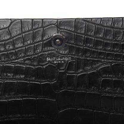 Saint Laurent Calfskin Crocodile Embossed Medium Classic Monogram Kate Tassel Satchel Black 7 of 9