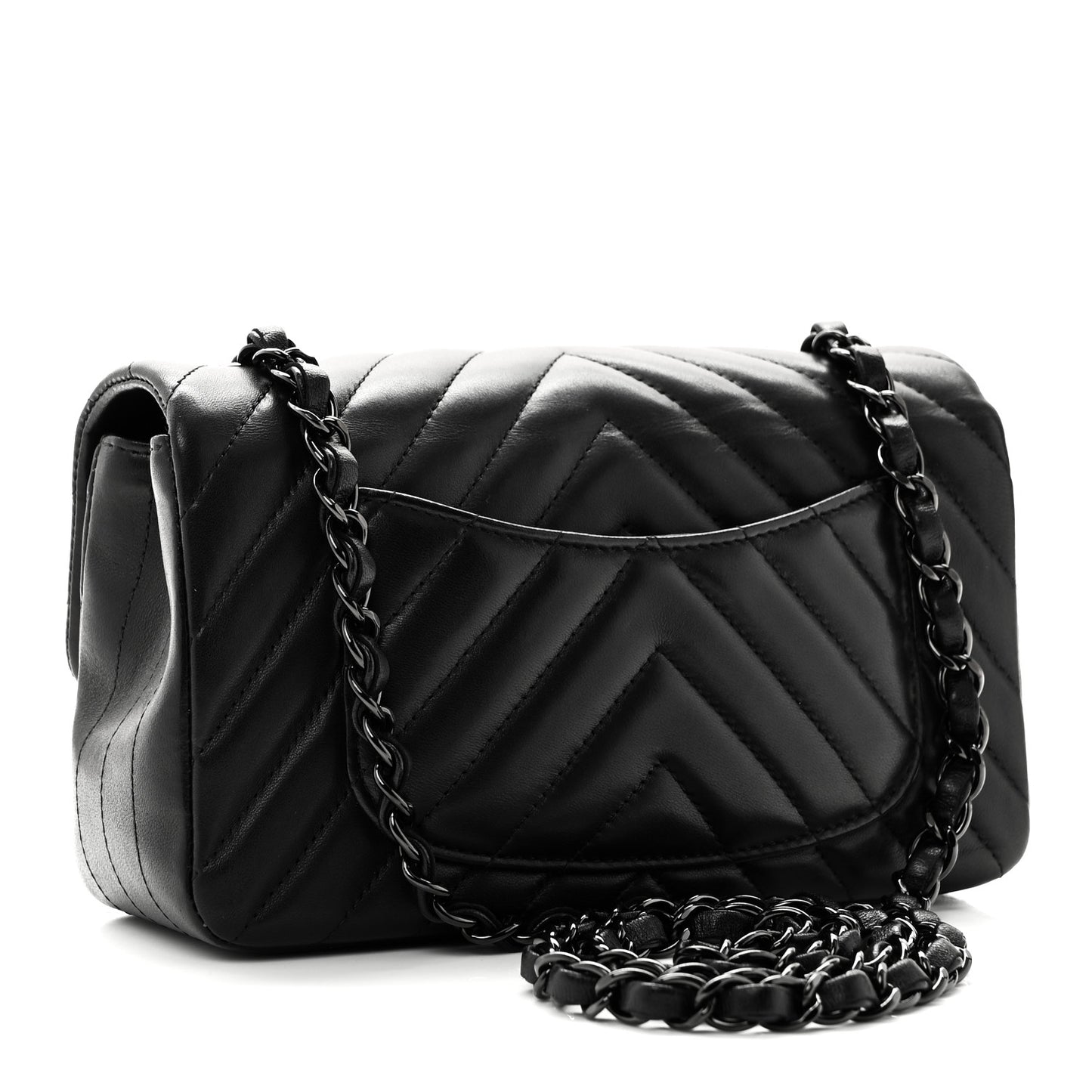 Lambskin Chevron Quilted Mini Rectangular Flap So Black