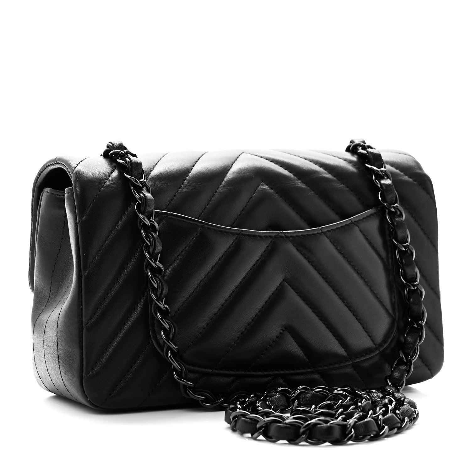 Chanel Lambskin Chevron Quilted Mini Rectangular Flap So Black 3 of 11