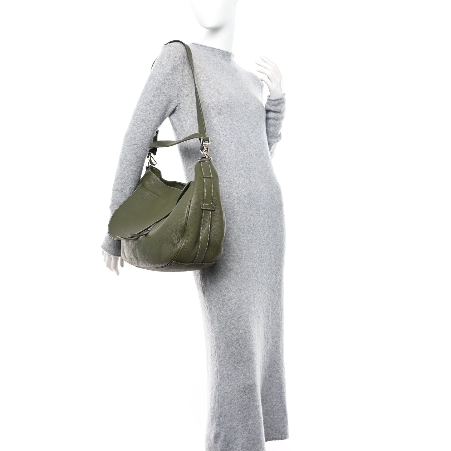 Grained Calfskin Mini Soft Saddle Bag Olive