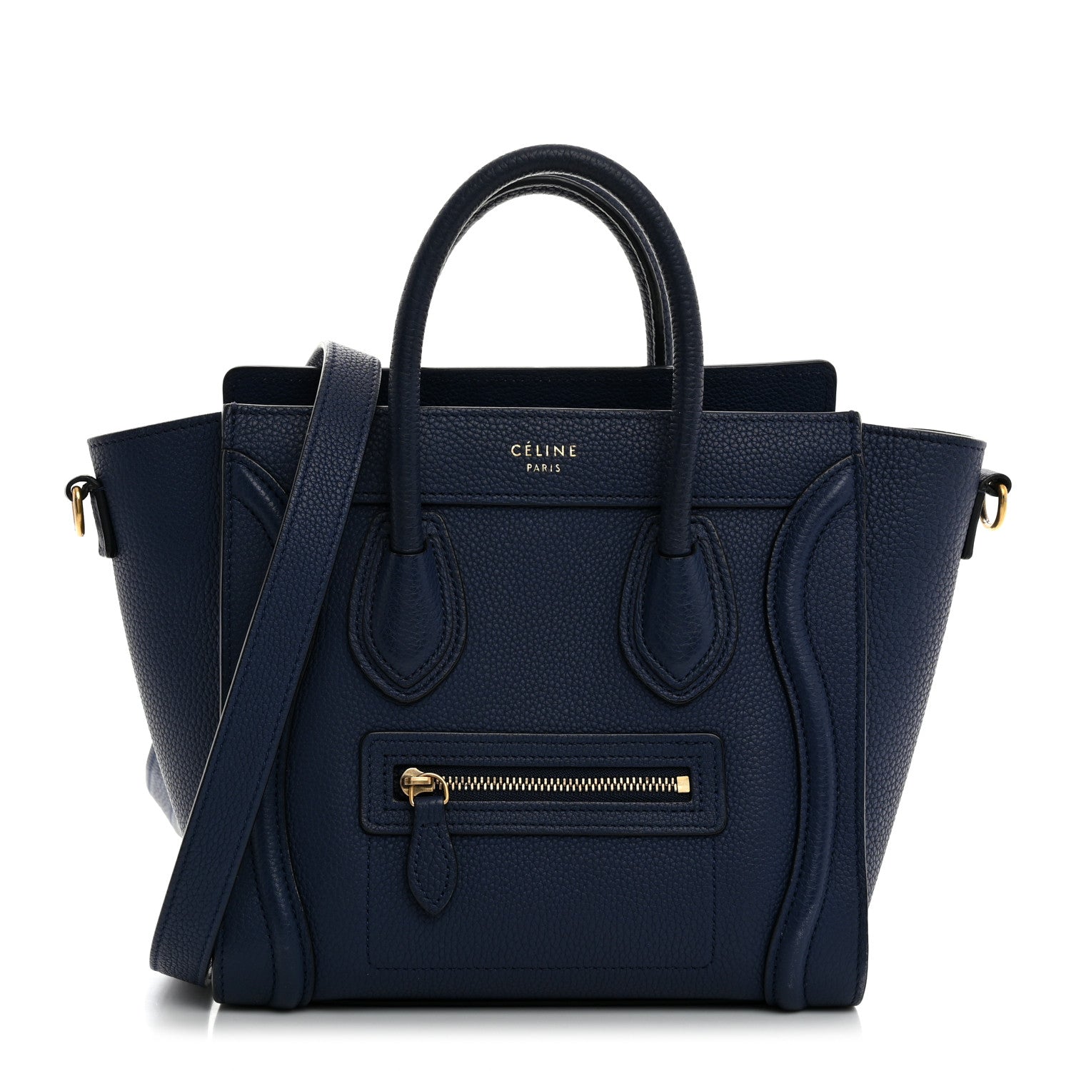 Celine Drummed Calfskin Nano Luggage Deep Blue 1 of 10