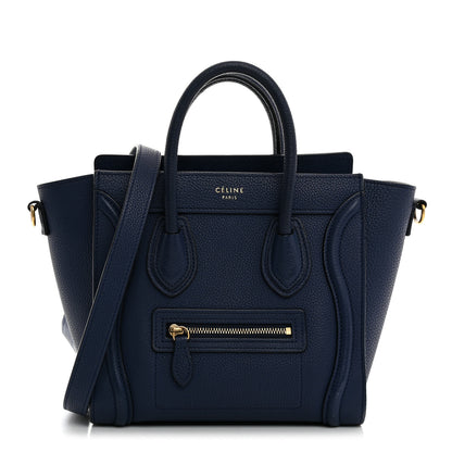 Celine Drummed Calfskin Nano Luggage Deep Blue 1 of 10