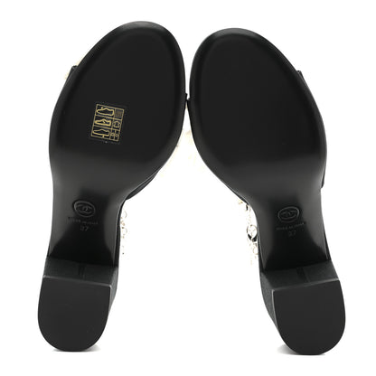 Chanel Silk Pearl Ankle Strap Sandals 37 Black White 6 of 10