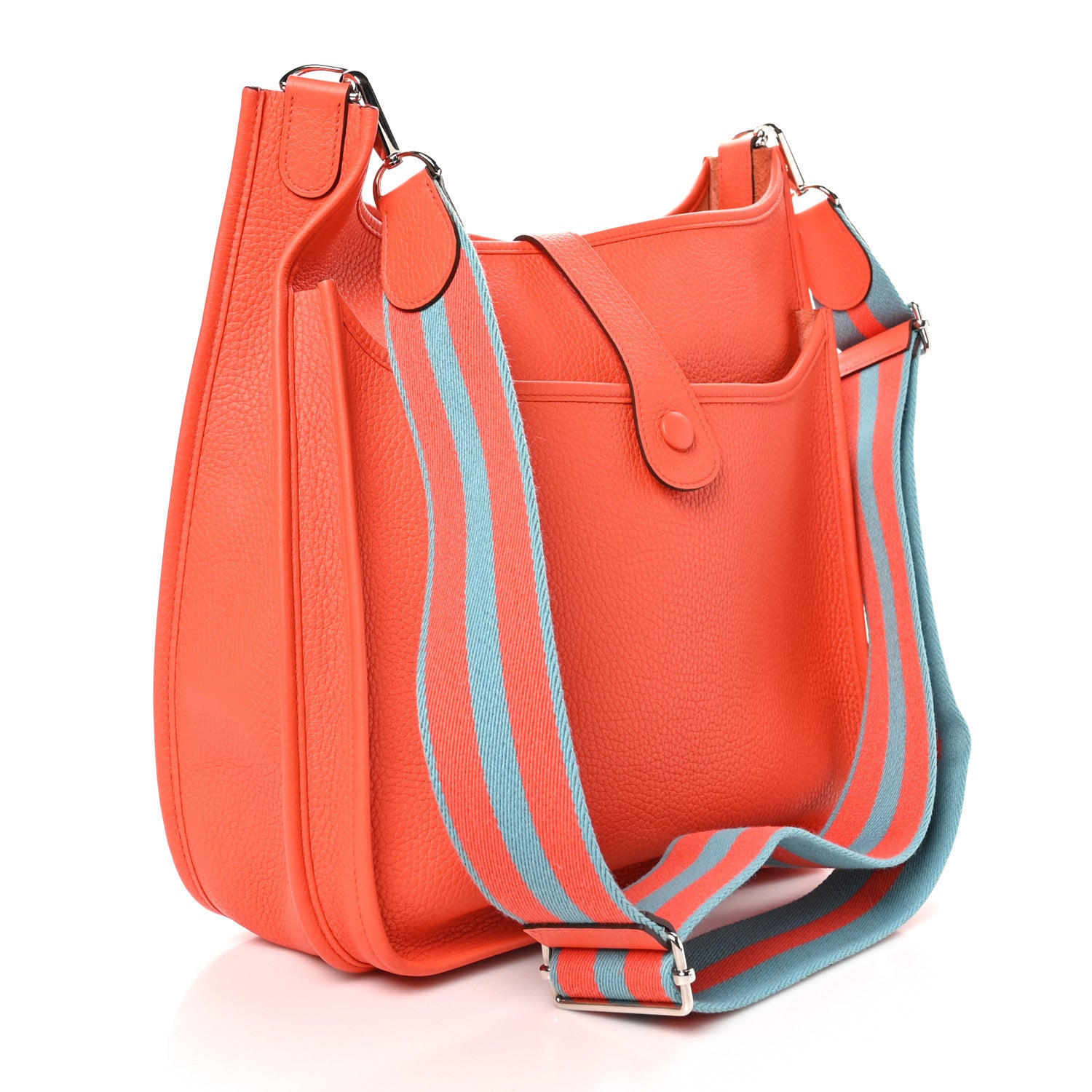 Hermes Taurillon Clemence Amazone Evelyne III PM Orange Poppy Bleu Saint Cyr 3 of 10
