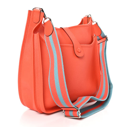 Hermes Taurillon Clemence Amazone Evelyne III PM Orange Poppy Bleu Saint Cyr 3 of 10