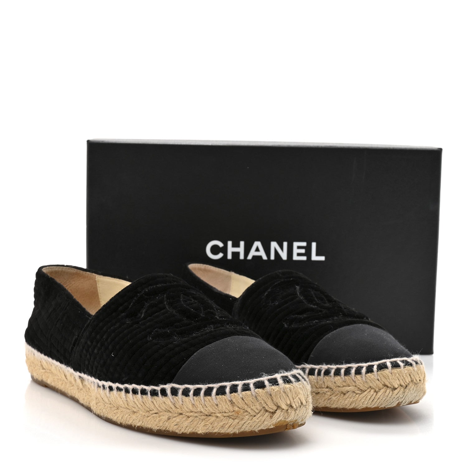 Chanel Velvet Grosgrain CC Espadrilles 38 Black 10 of 10