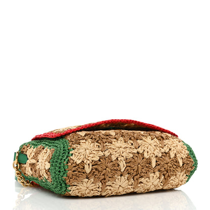 Gucci Raffia Azalea Calfskin Crochet Flower Small GG Marmont Shoulder Bag Natural Ecru Green Red New Shamarock 4 of 8