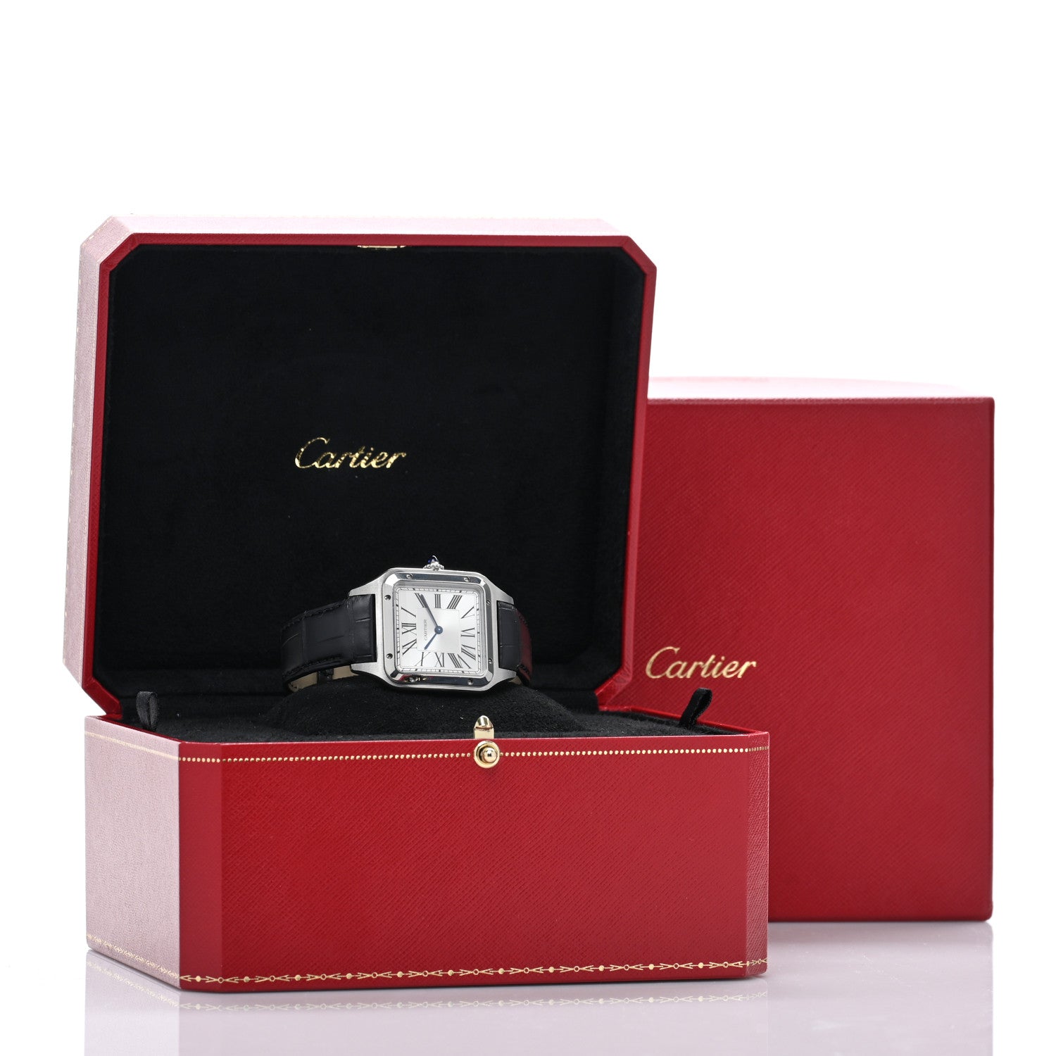Cartier Stainless Steel Alligator 31.4mm Santos Dumont Quartz Watch Blue 10 of 10