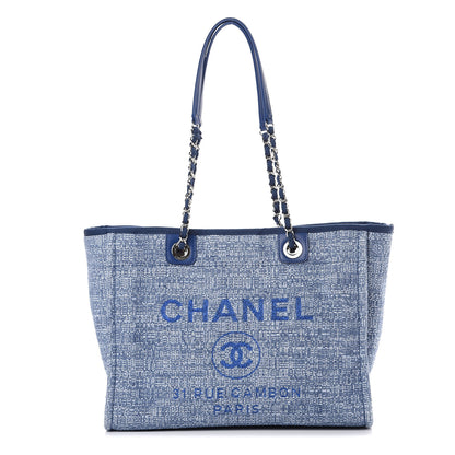 Chanel Woven Straw Raffia Small Deauville Tote Blue 1 of 9