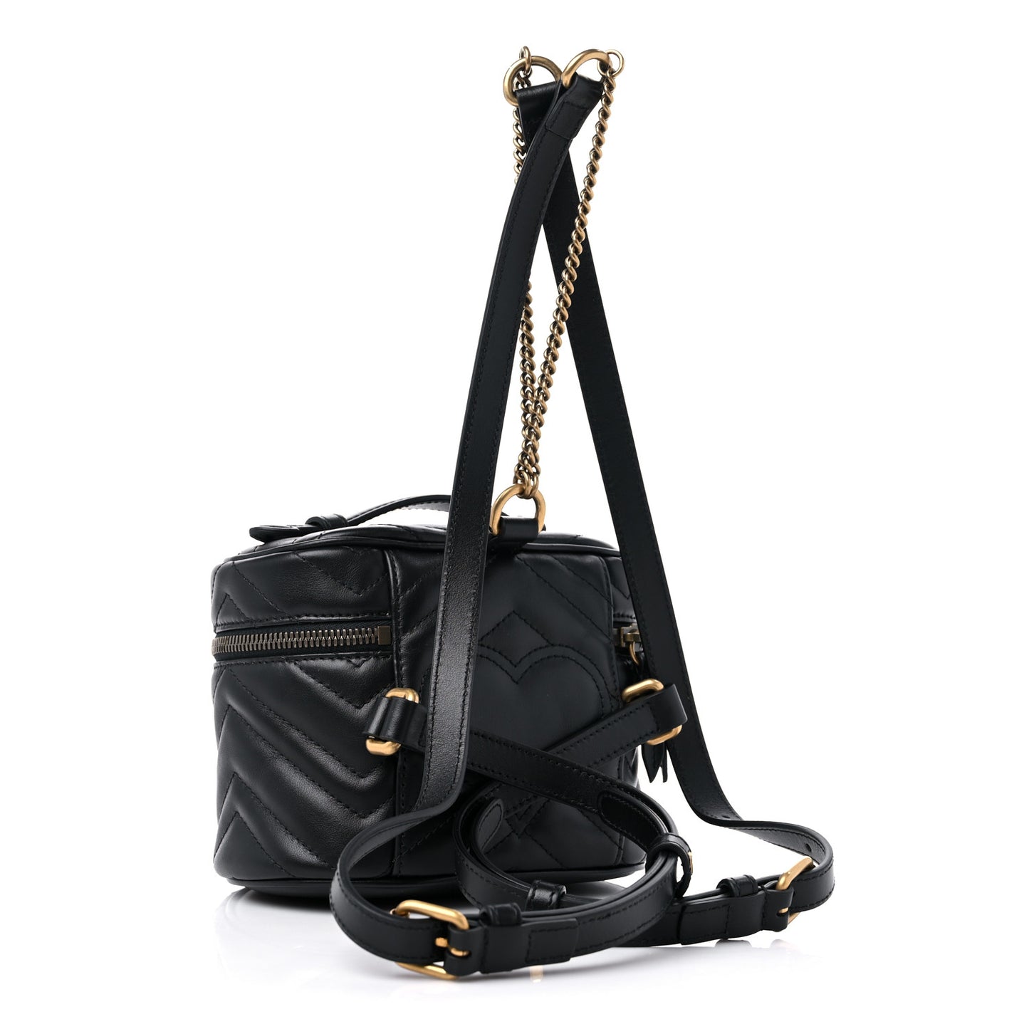 Calfskin Matelasse Mini GG Marmont Round Backpack Black