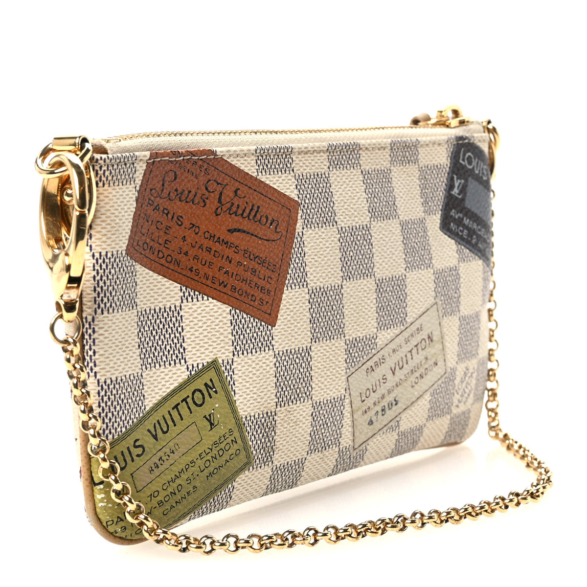 Louis Vuitton Damier Azur Trunks Labels Pochette Milla MM 3 of 10