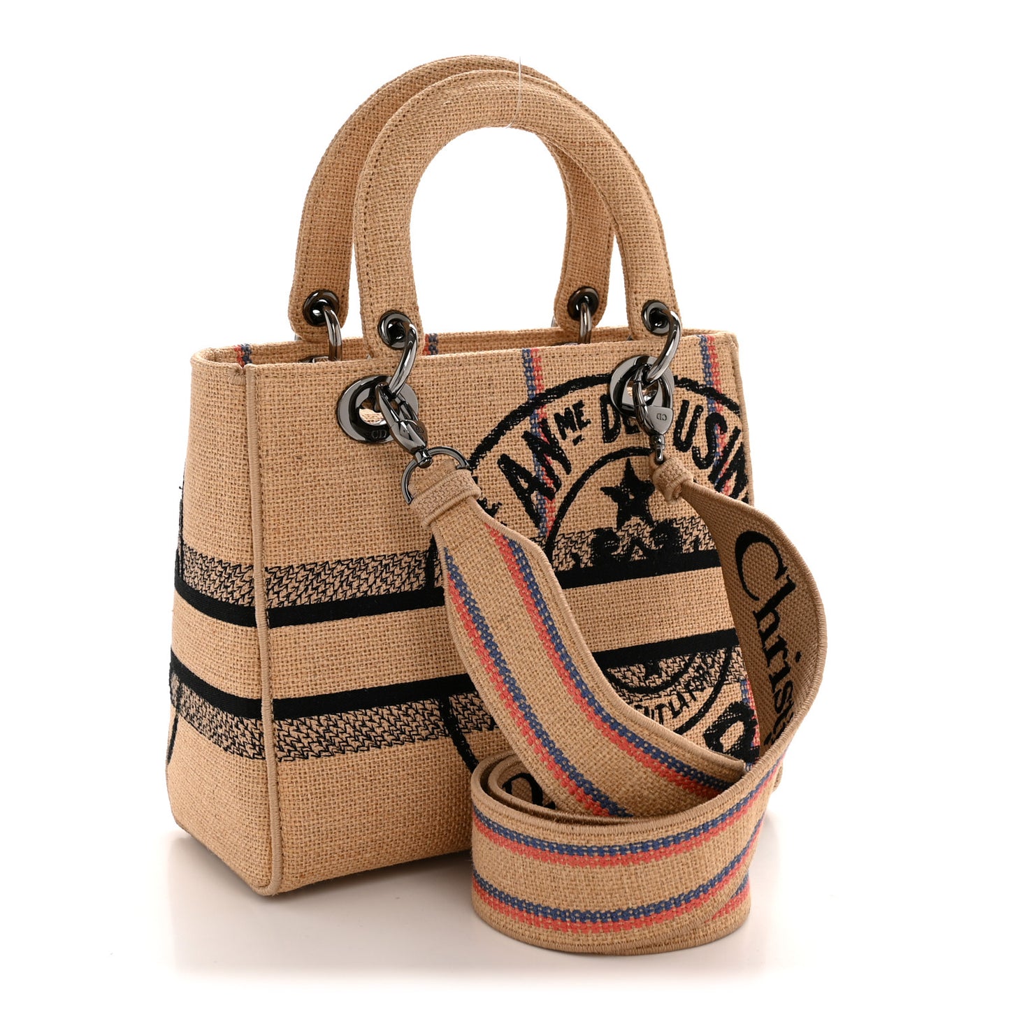 Canvas Jute Embroidered Medium Lady D-Lite Beige Multicolor