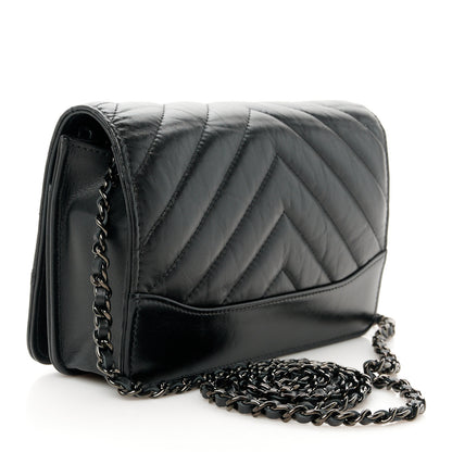 Chanel Aged Calfskin Chevron Quilted Gabrielle Wallet On Chain WOC Black 3 of 13