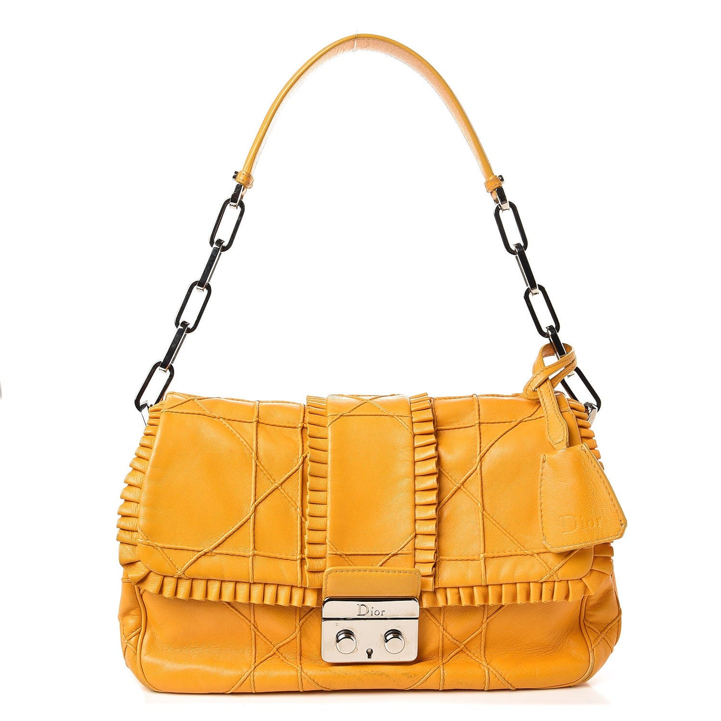 Lambskin Cannage Ruffle New Lock Flap Yellow