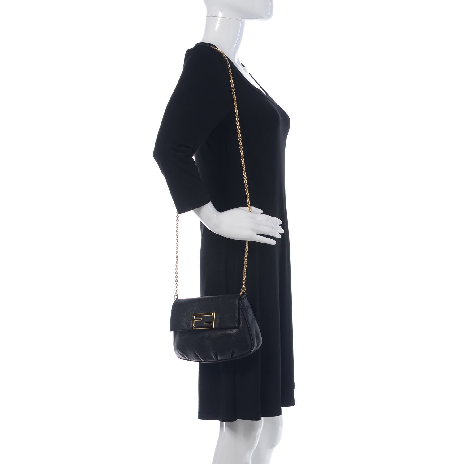 Fendi Vitello Flamingo Fendista Pouchette Crossbody Black 2 of 7