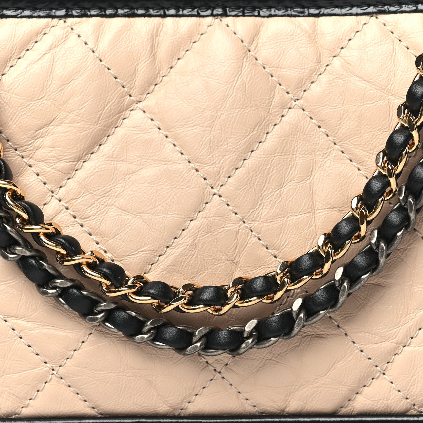 Aged Calfskin Quilted Small Gabrielle Hobo Beige Black