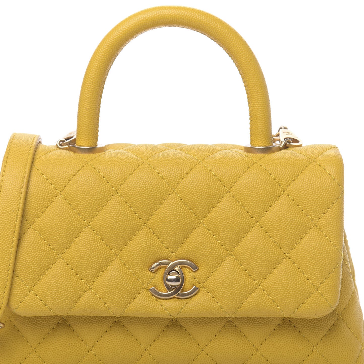 Caviar Quilted Mini Coco Handle Flap Yellow