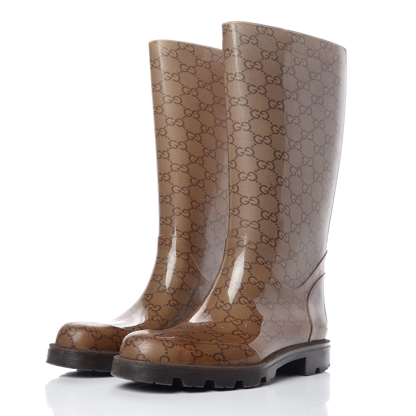 Rubber Monogram Edinburg Rain Boots 38 Transparent Cocoa