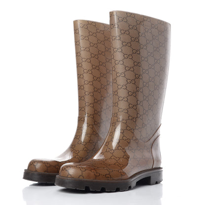 Gucci Rubber Monogram Edinburg Rain Boots 38 Transparent Cocoa 3 of 14