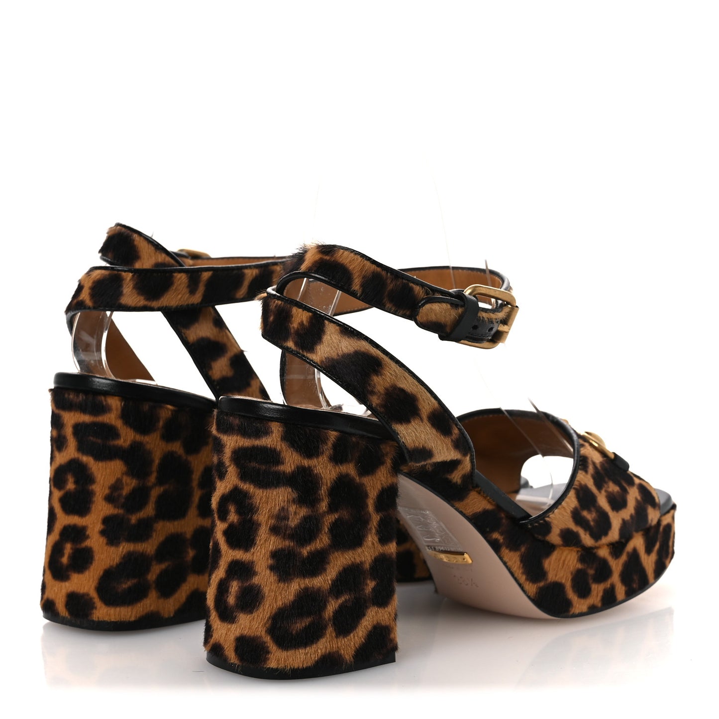 Calf Hair Leopard Print Horsebit 25/60mm Platform Sandals 38.5 Hazelnut Black