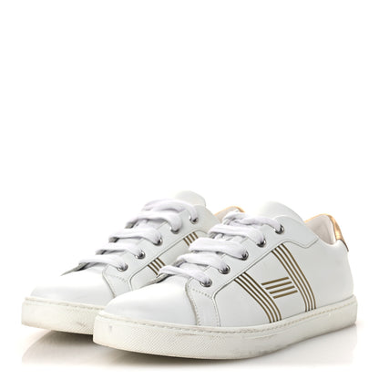 Hermes Metallic Calfskin Womens Advantage Sneakers 39.5 White Dore 4 of 13