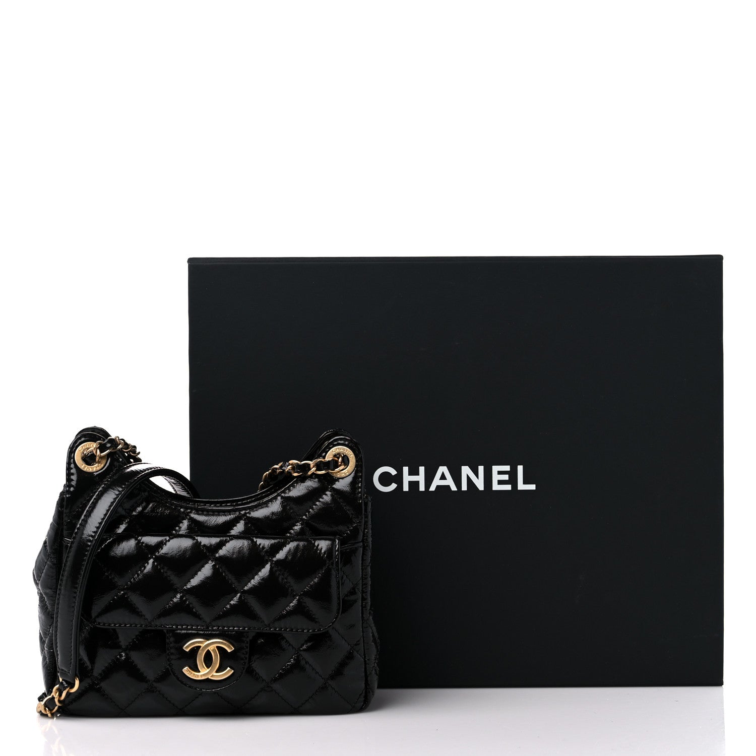 Chanel Shiny Crumpled Calfskin Quilted Small Wavy CC Hobo Black 10 of 10