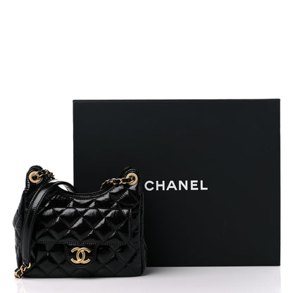 Chanel Shiny Crumpled Calfskin Quilted Small Wavy CC Hobo Black 10 of 10