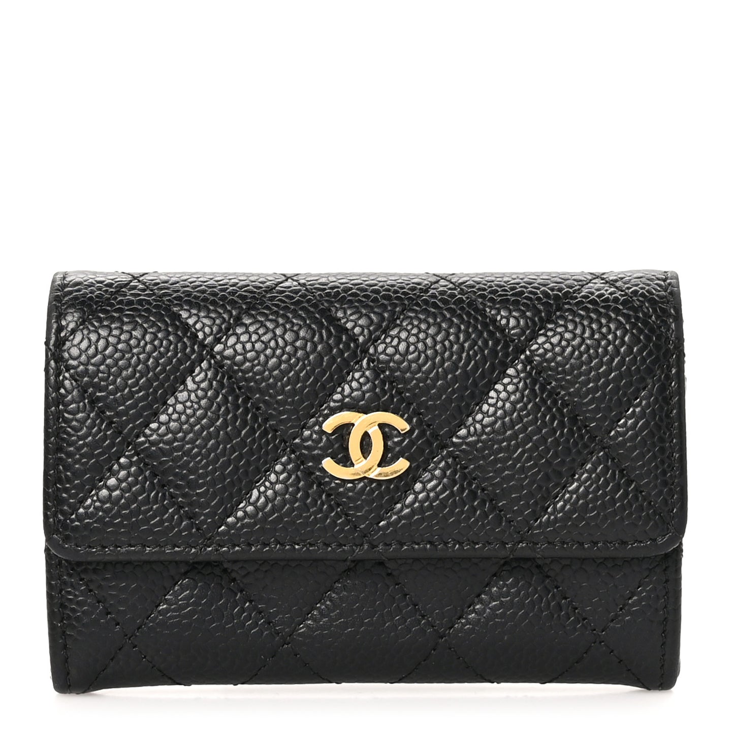 Caviar Quilted Flap Card Holder Wallet Black