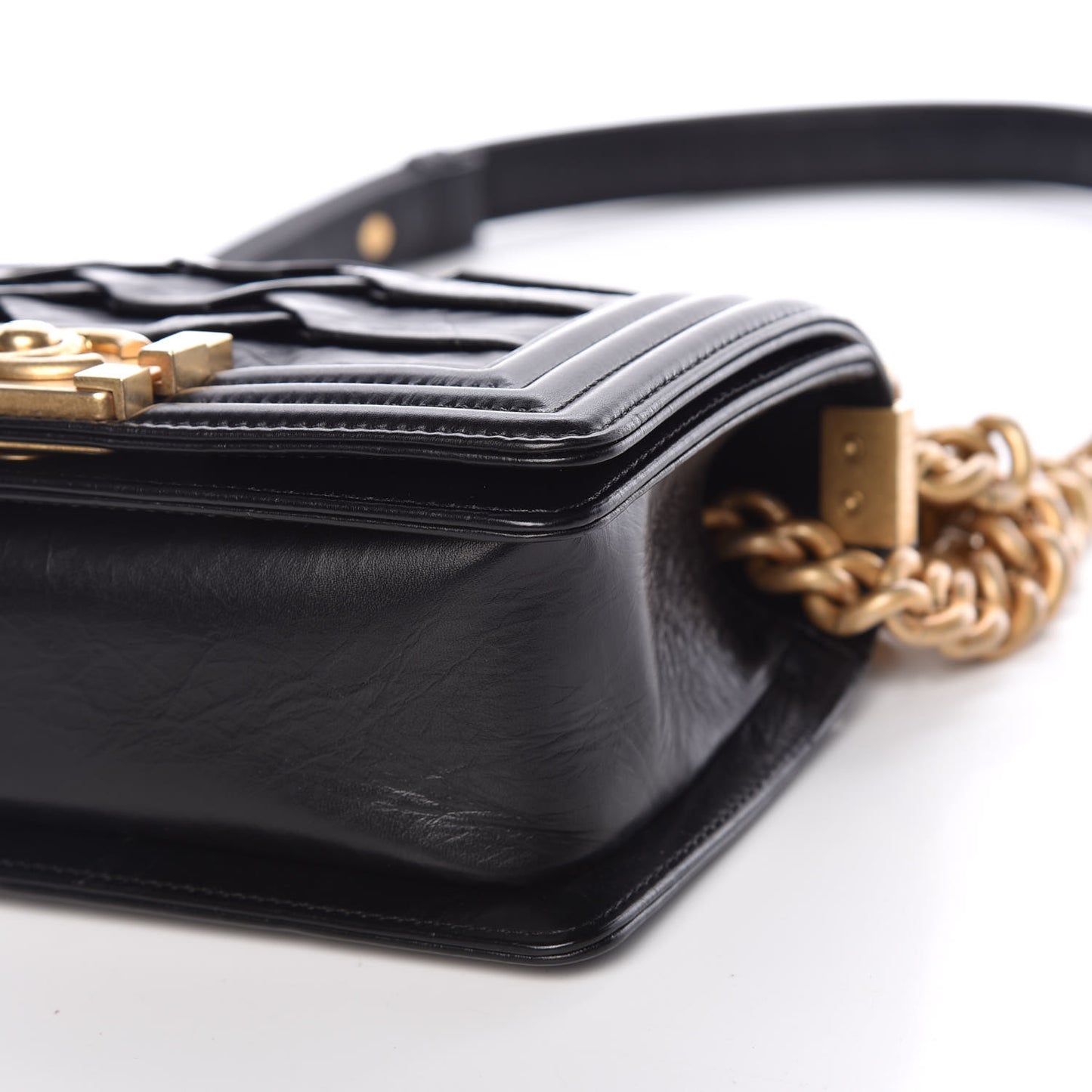 Crumpled Calfskin Small Boy Flap Black