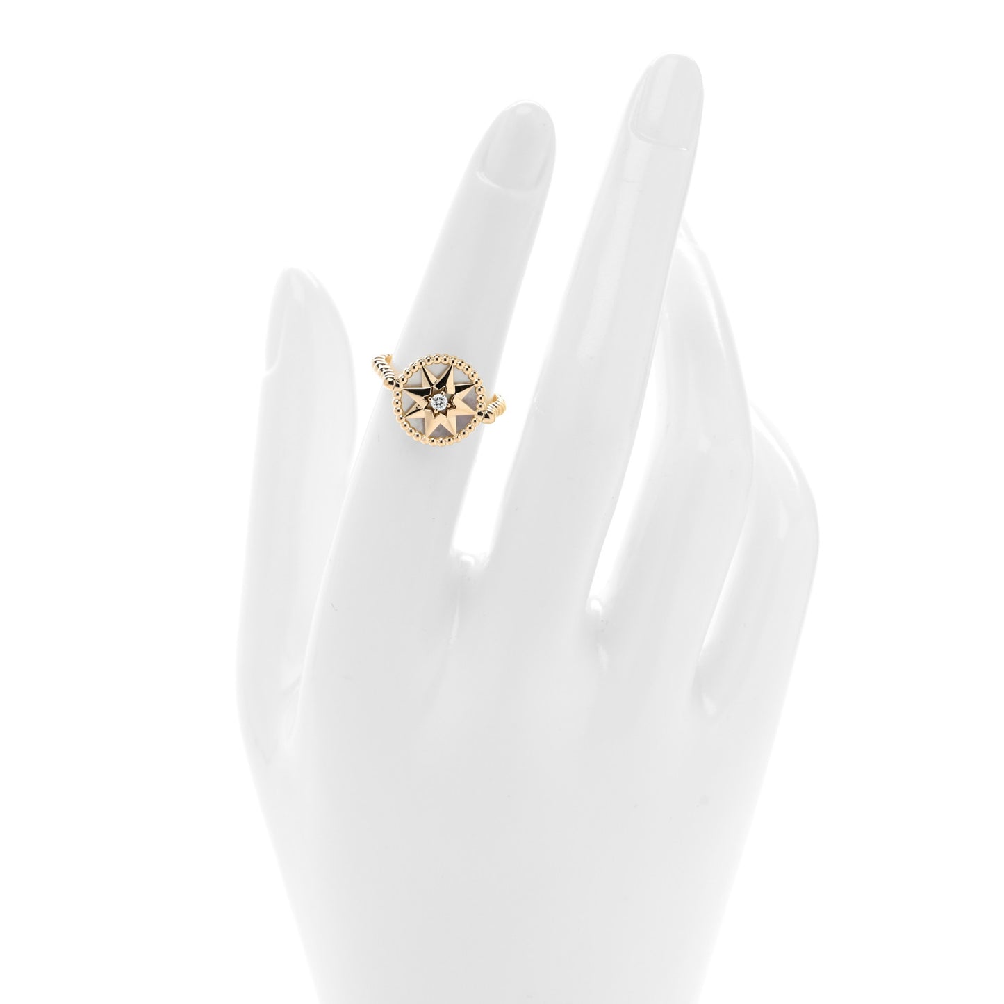 18K Yellow Gold Diamond Mother of Pearl Rose Des Vents Ring 51 5.75