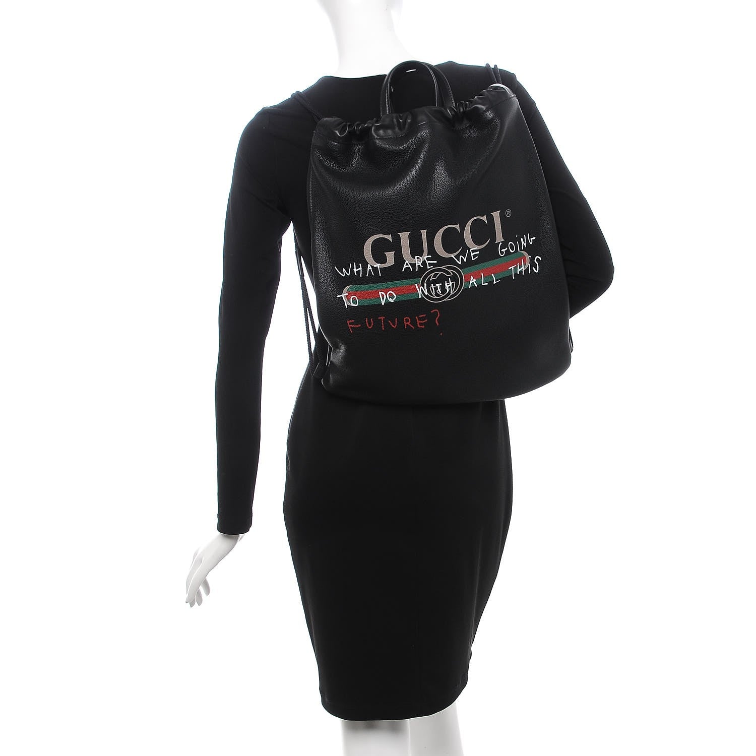 Gucci Calfskin Coco Capitan Logo Drawstring Backpack Black 2 of 9