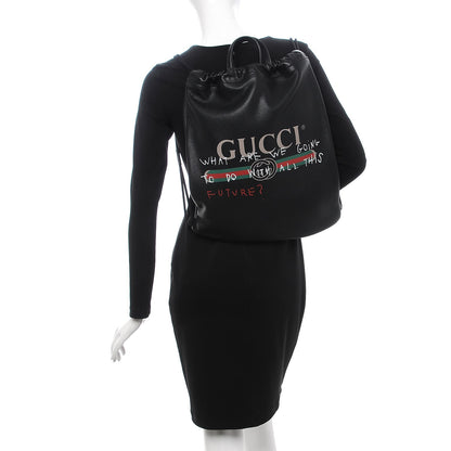 Gucci Calfskin Coco Capitan Logo Drawstring Backpack Black 2 of 9