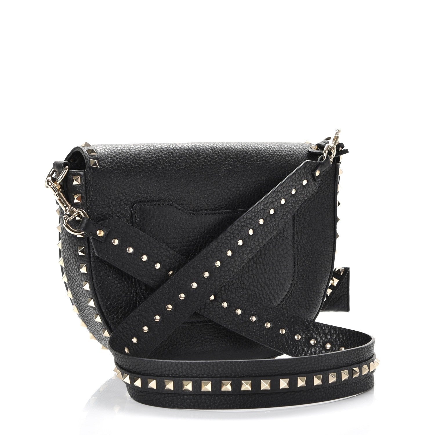 Valentino Garavani Grained Calfskin Rockstud Halfmoon Saddle Bag Black 3 of 7