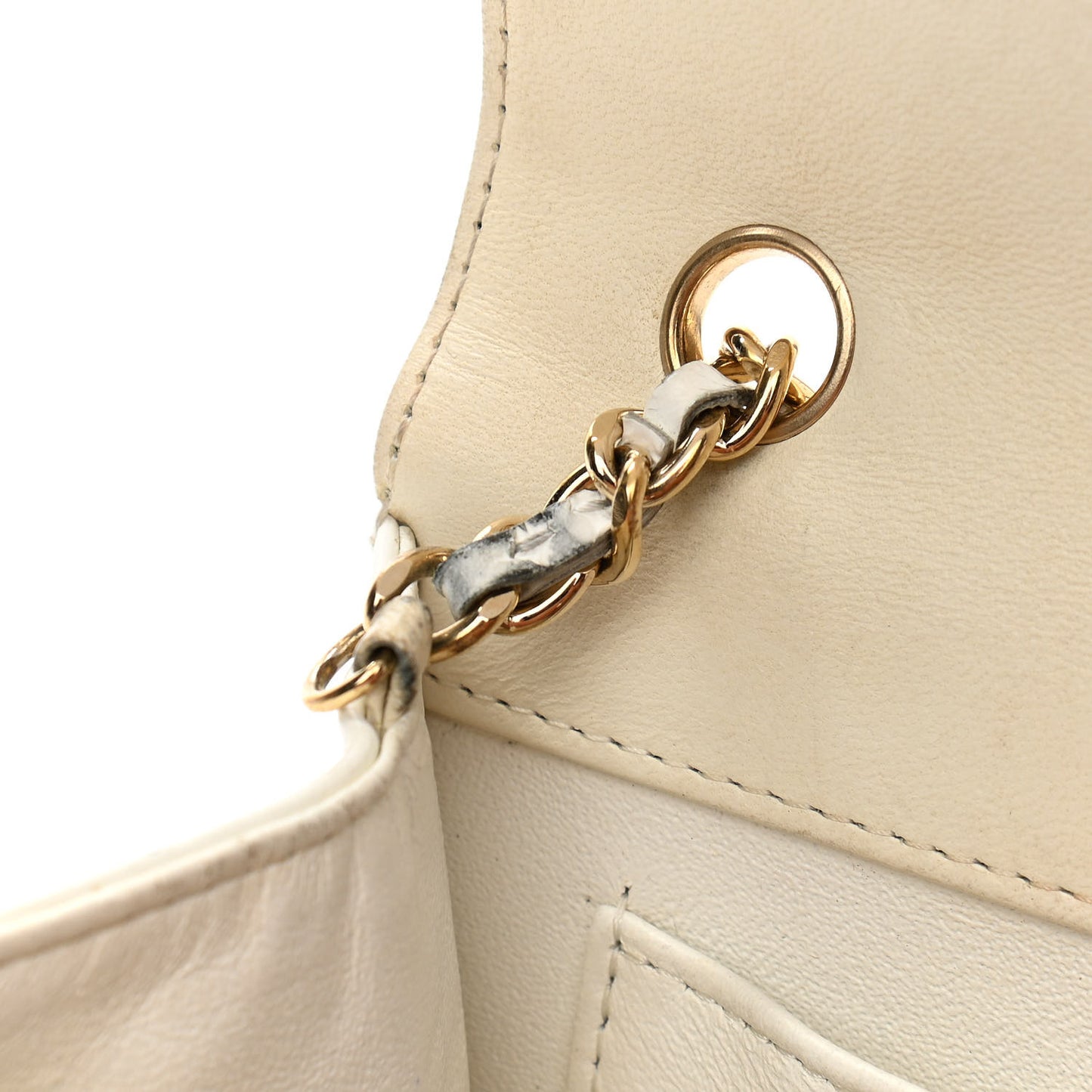 Lambskin Stitched Small Single Flap White