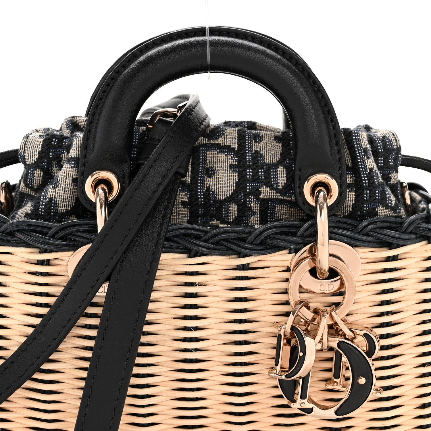 Christian Dior Wicker Oblique Micro Lady D-Joy Bag Natural Black