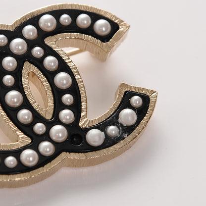Chanel Pearl Enamel CC Brooch Black Gold 5 of 5