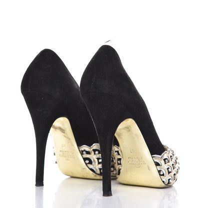 Valentino Garavani Suede Crystal Pumps 37 Black 4 of 12