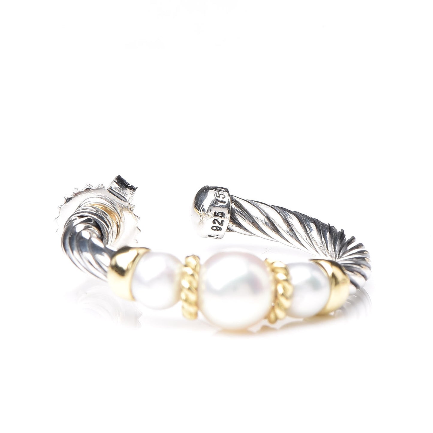 Sterling Silver 18K Yellow Gold Freshwater Pearl Cable Hoop Earrings