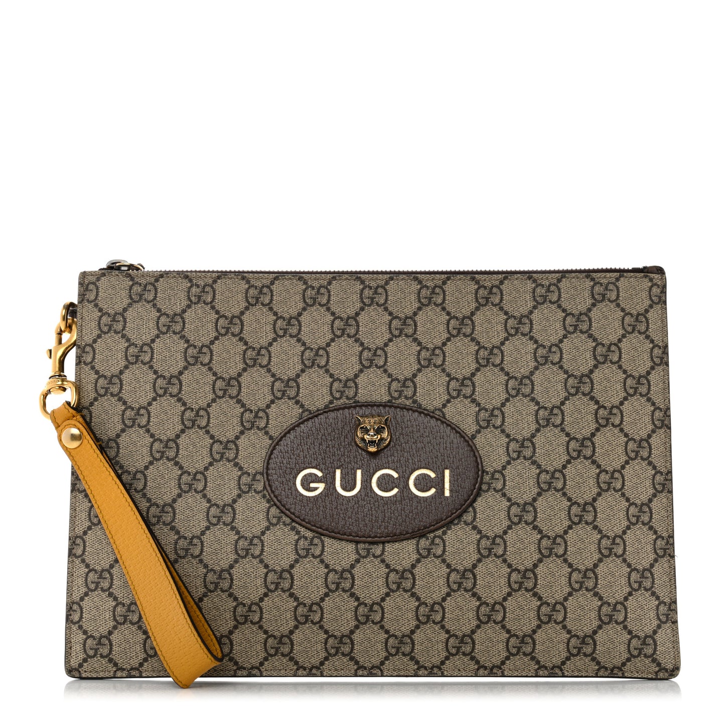 GG Supreme Monogram Neo Vintage Zip Wristlet Pouch Beige New Acero Crop