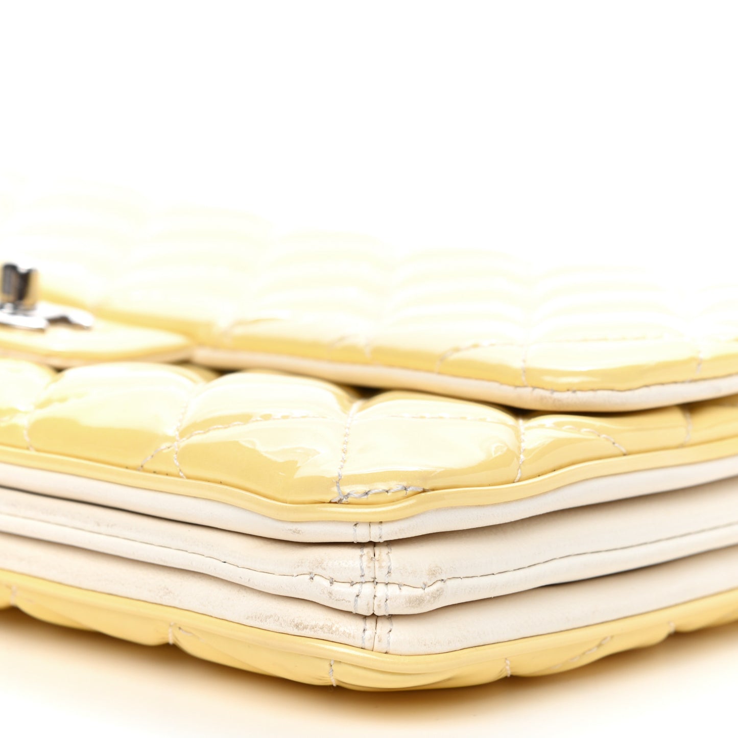 Patent Quilted 3 Pocket Single Flap Light Yellow
