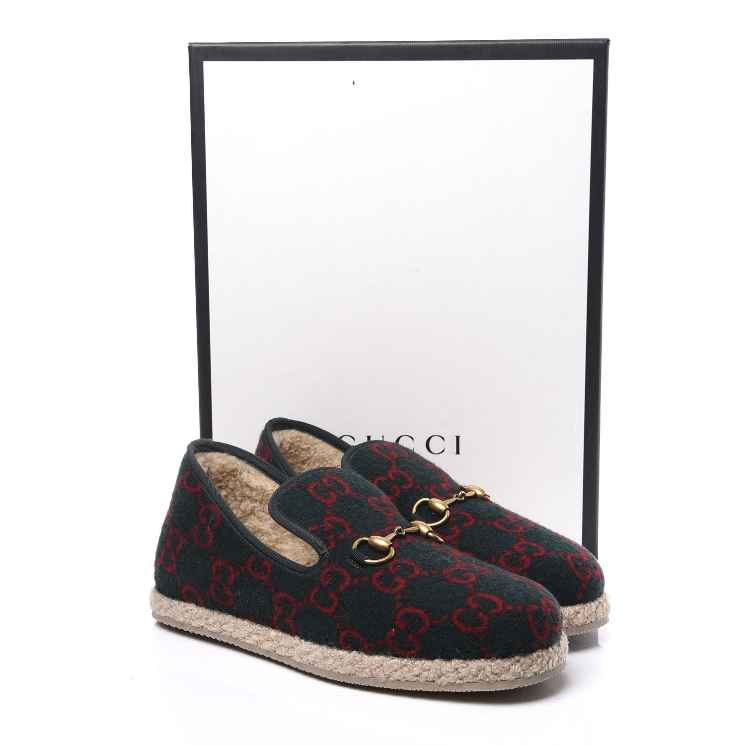 Gucci Covered Wool GG Monogram Mens Fria Horsebit Loafers 6 Green Red Shamarock Butterscotch 11 of 11