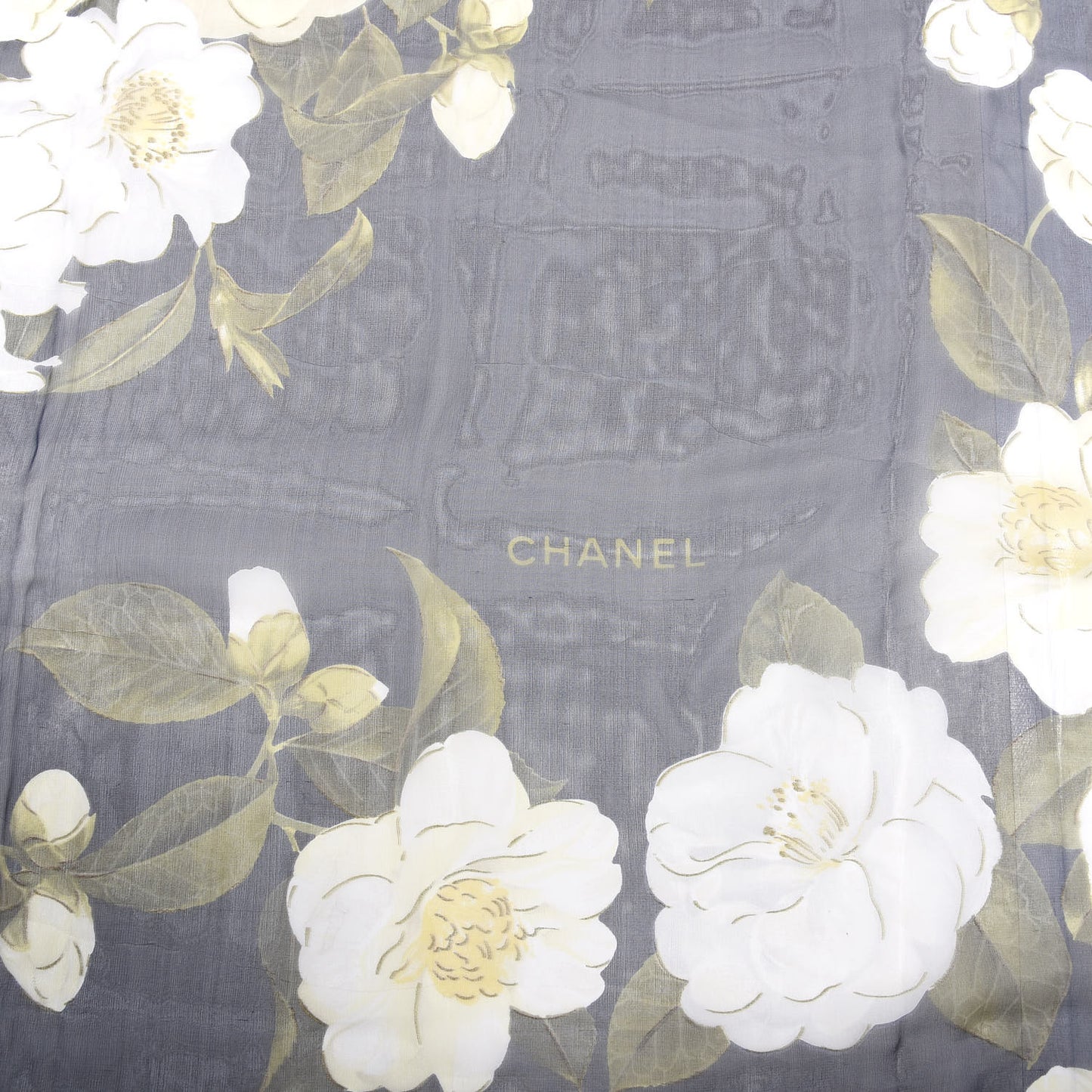 Silk Camellia Flower Square Scarf Blue