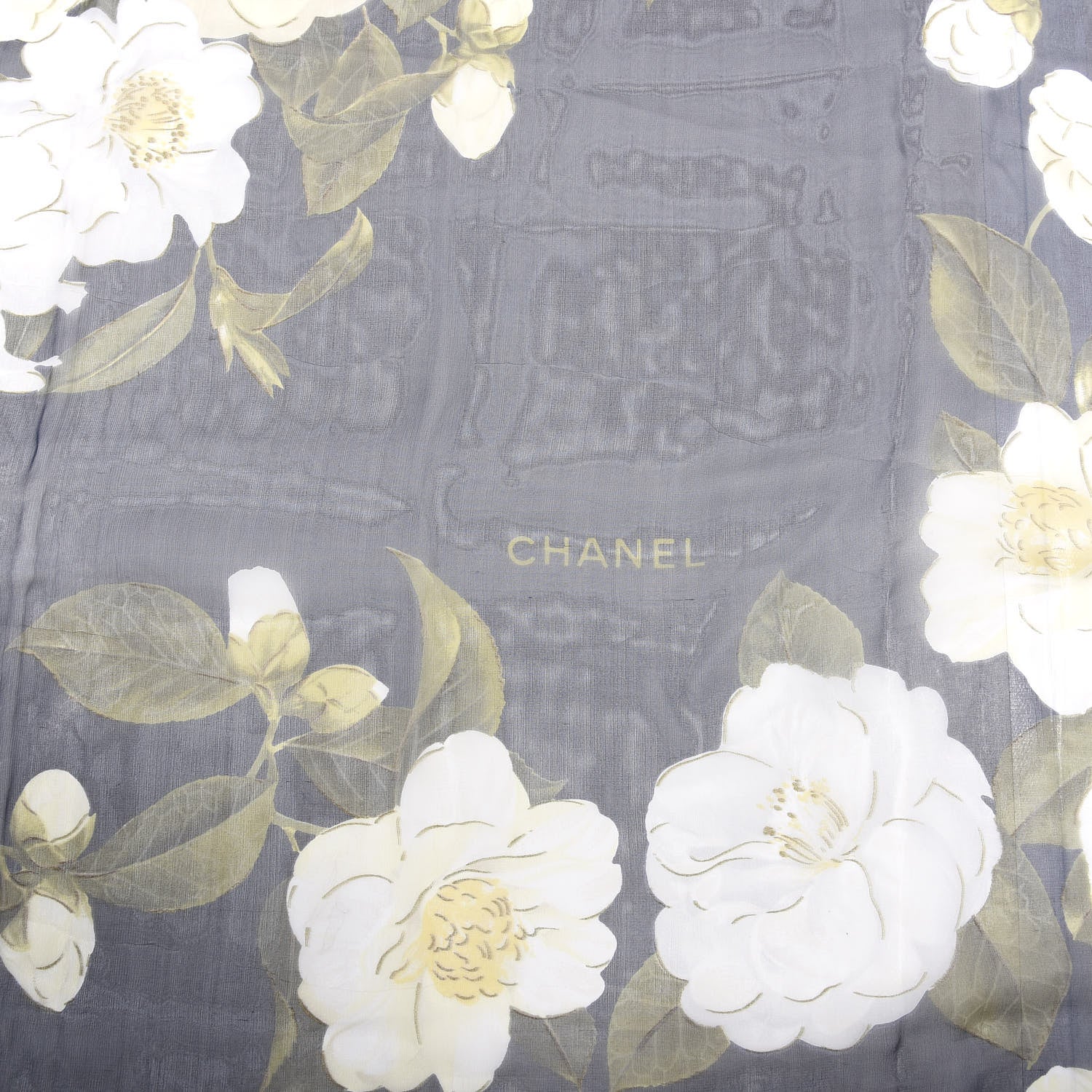 Chanel Silk Camellia Flower Square Scarf Blue 2 of 3