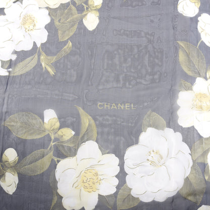 Chanel Silk Camellia Flower Square Scarf Blue 2 of 3