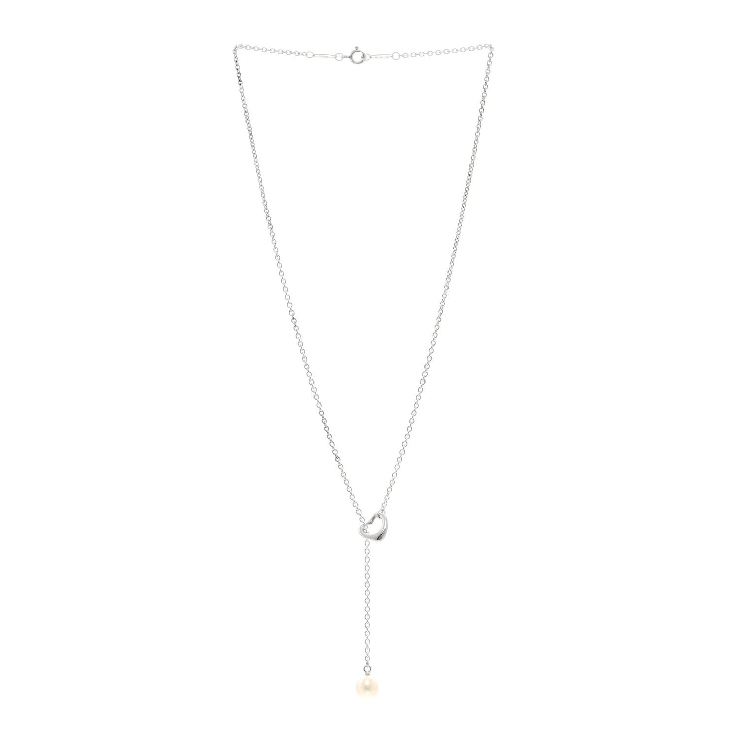 Sterling Silver Cultured Pearl 7.5-8mm Elsa Peretti Open Heart Lariat Necklace