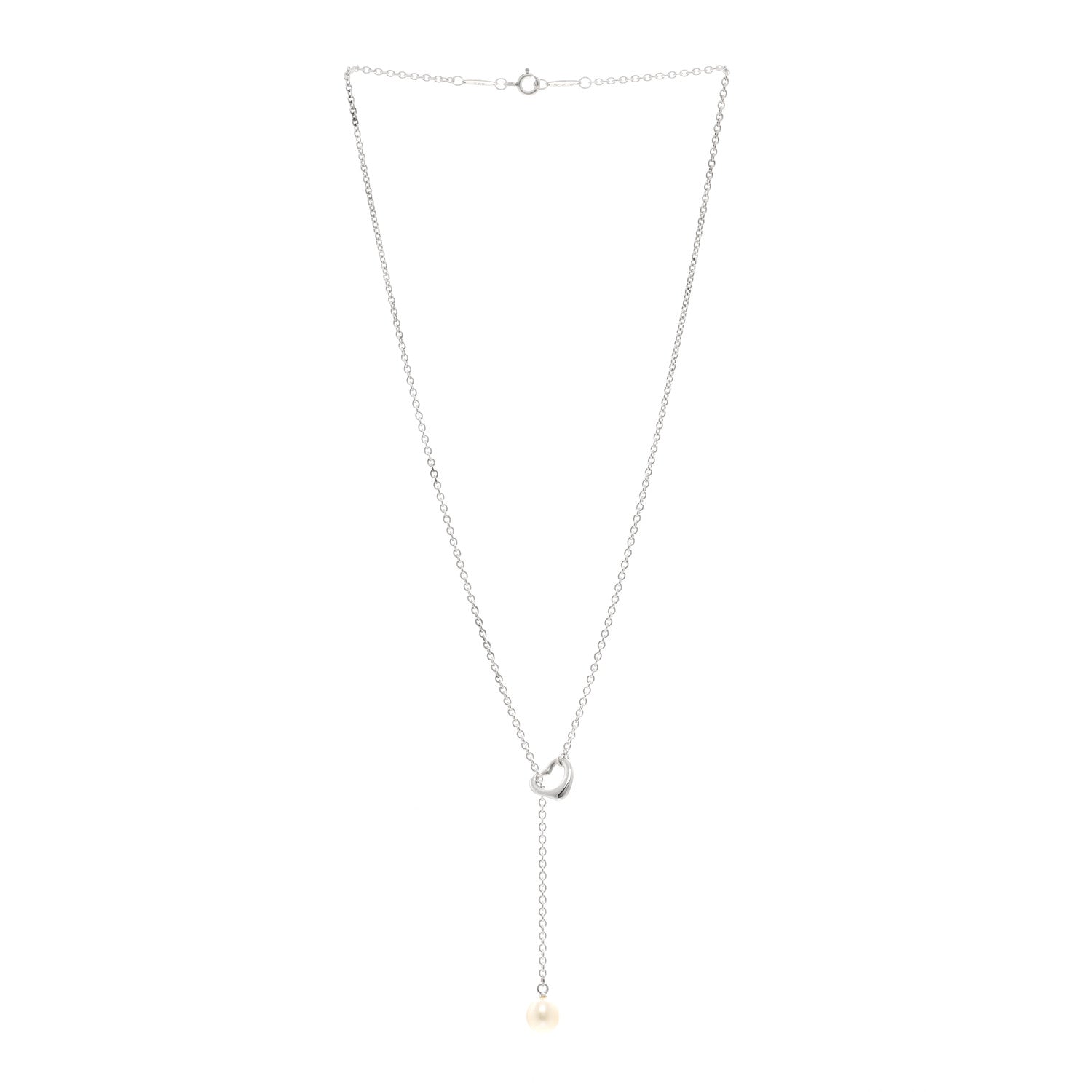 Tiffany Sterling Silver Cultured Pearl 7.5-8mm Elsa Peretti Open Heart Lariat Necklace 3 of 4