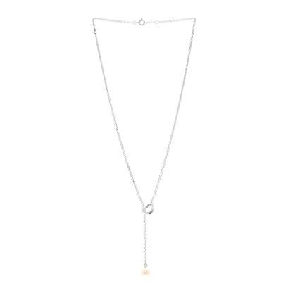 Tiffany Sterling Silver Cultured Pearl 7.5-8mm Elsa Peretti Open Heart Lariat Necklace 3 of 4