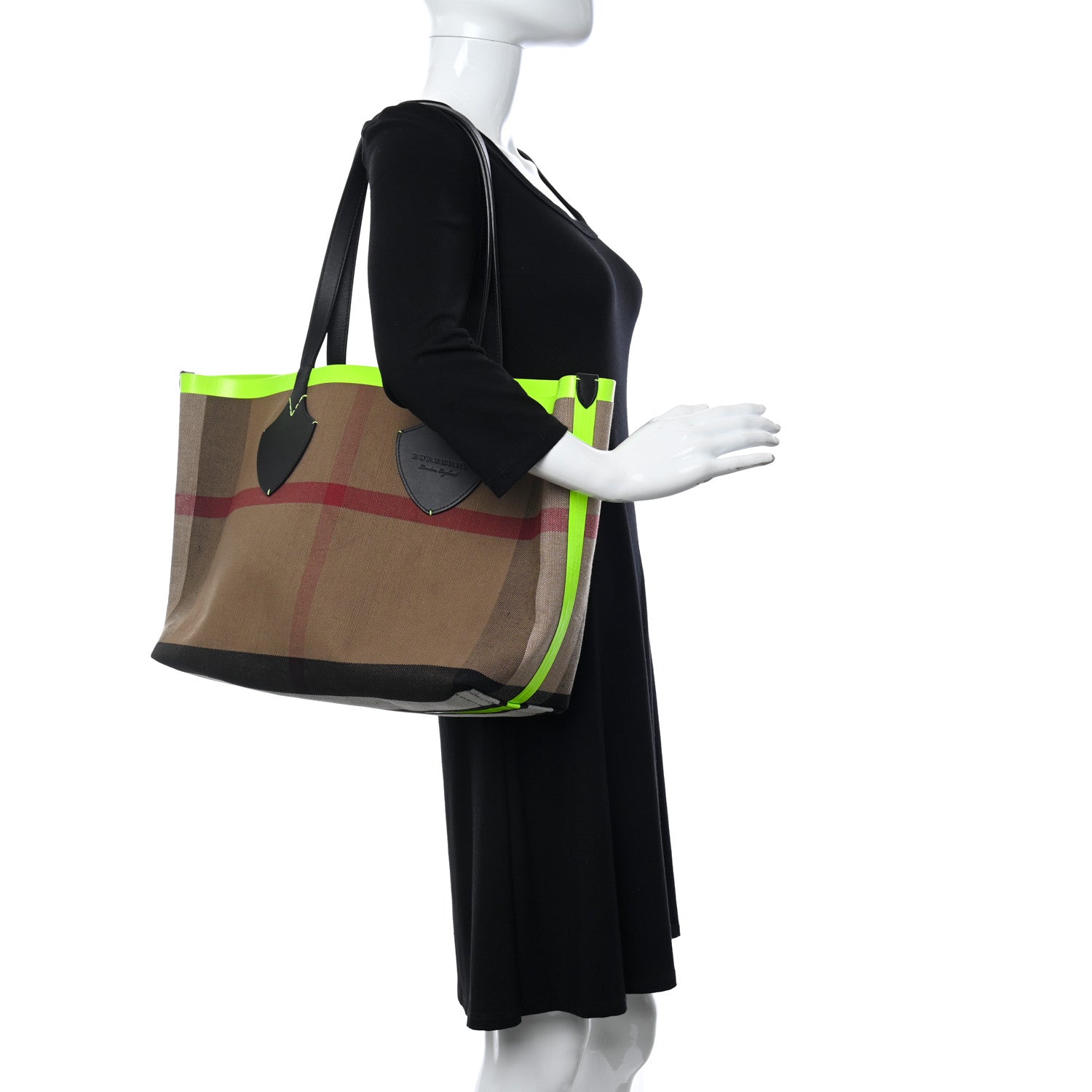 Burberry Canvas Mega Check The Giant Reversible Tote Black Neon Yellow 2 of 16